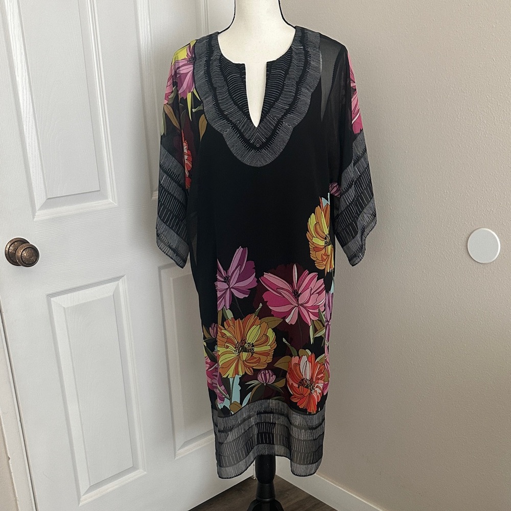 Trina Turk Black Floral Midi Dress